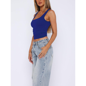 2026 Débardeur court pour femme, col carré, bleu uni, sans manches, sexy, style club, sur mesure, ODM OEM - Product Image 4