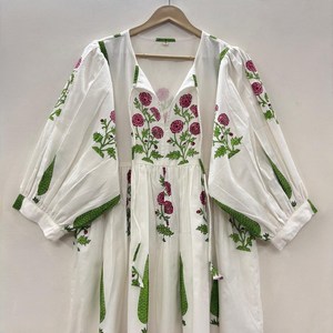 Vestido Casual Midi para Mujer, Tejido 100% Algodón, Estampado Floral Liso, Manga Corta, Cintura Imperio, Estilo Babydoll, Oversize, Cuello en V, Holgado - Product Image 1