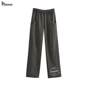 Wholesale Women’s French Terry Sweatpants – High Waist <b>Stacked</b> <b>Joggers</b> Cotton Straight Leg Patchwork Blank - Product Image 6