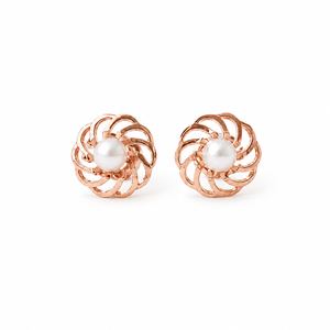 Namivaa 18K Rose Gold <b>Pearl</b> Pendant Necklace <b>Set</b> for Women High Polish Floral Swirl Design Party Wedding Gift <b>Jewelry</b> - Product Image 3