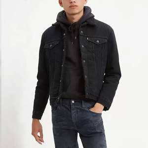 Econex Sports Men's Black Denim <b>Jacket</b> Fleece Lining Button Front Casual Autumn Wear Slim Fit Stonewashed Animal Print - Product Image 1