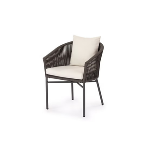 Silla de comedor moderna hecha de aluminio de calidad con cuerda tejida y cojín para uso en exteriores. - Product Image 1