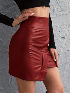 Women <b>High</b> Waist PU Leather Mini Pencil Skirt Solid Shiny Sexy Club Style All Seasons Wear - Product Image 2