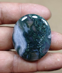 Ágata Musgosa Natural Ovalada Pulida, Gema Verde Blanca Cabujón, Piedra Suelta para Decoración de Joyería - Product Image 2