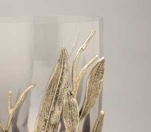 เชิงเทียนแก้วลายนูนรูปใบไม้สีทองพร้อมฐานทองเหลืองสำหรับตกแต่งบ้าน - Product Image 6
