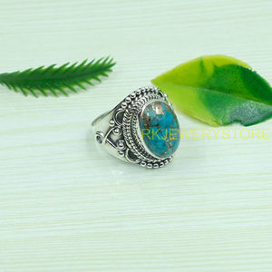 Anillo de Plata de Ley 925 con Turquesa Azul Cobre de Alta Calidad, Diseño Hecho a Mano, Anillo de Promesa, Anillo Boho, Regalo de Joyería - Product Image 3