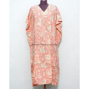 Precioso caftán de algodón puro color melocotón, largo, floral, para playa, estampado a mano, estilo kimono indio, cómodo, tejido para primavera. - Product Image 1