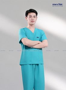 Conjunto de Uniforme Médico para Hombre, Cuello en V, Color Verde Menta, Manga Corta, Pantalones de Algodón y Poliéster, Incluidos - Product Image 4