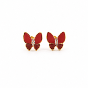 Rose Gold Butterfly Necklace <b>Earrings</b> Set for Women <b>Red</b> Stone Marquise Cut Claw Setting Trendy High Polish Party Wedding Jewelry - Product Image 4
