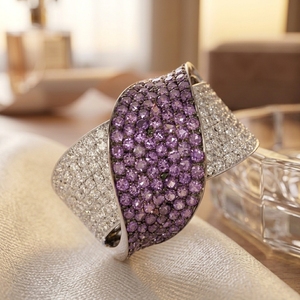 Anillo de Compromiso y Boda RAAMAA de Oro Rosa con Diamante Cultivado en Laboratorio, Diseño Clásico de Onda Cruzada Ancha, 10k/14k/18k, 8-10g - Product Image 2
