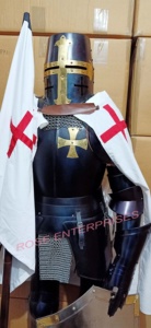 Traje de caballero Medieval, armadura de cuerpo completo, traje cruzado coleccionable de armadura con capa de escudo, traje usable - Product Image 3