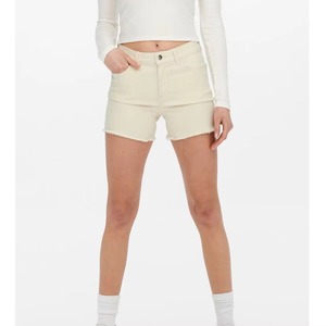 Shorts de Mezclilla Beige de Cintura Alta para Mujer, Shorts Casuales de Pierna Recta de Algodón para Verano con Cierre de Botón, Estilo Simple - Product Image 1