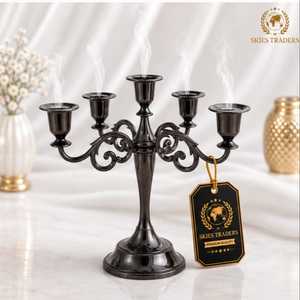 Metallic Black 5 Arm Metal Incense <b>Burner</b> Candelabra Curved Branch Bakhoor Censer Holder Tabletop Centerpiece Display - Product Image 1