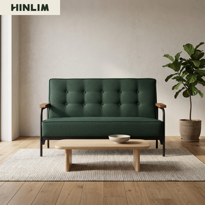 Sofá Cama de Dos Plazas, Tapizado en Tela, Respaldo Acolchado, Estructura Metálica, Muebles de Sala de Estar, Estilo Moderno de Mediados de Siglo - Product Image 1