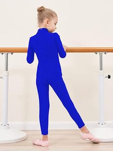 Justaucorps bleu à manches longues et col roulé pour filles, en spandex, pour la danse et la gymnastique - Product Image 3