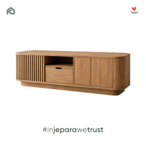 Meuble TV scandinave KLOPS en teck massif avec portes cannelées, console multimédia, meuble de rangement pour salon, hôtel, villa - Product Image 5