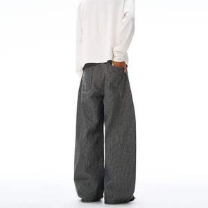 Men's High <b>Waist</b> Wide Leg Striped Denim <b>Jeans</b> Cotton Woven Loose Fit Casual Autumn Wear - Product Image 5
