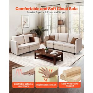 Sofá Seccional Modular Moderno de 5 Plazas con Almacenamiento Oculto, Esponja de Alta Densidad, Estructura de Madera Maciza, Tapizado Beige, Cómodo para Sala de Estar - Product Image 2