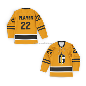 Maillot de hockey sur glace pour homme, jaune, noir, blanc, sublimé, manches longues, respirant, uniforme de sport, coupe régulière pour adulte - Product Image 2