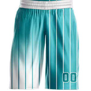 Custom Men Basketball Uniform Set Striped Teal <b>White</b> Sublimation Print Quick Dry Sporty Summer Wear - Product Image 3