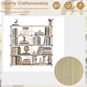 Stile industriale Vintage a 5 livelli grande libreria in metallo bianco con finitura marrone libreria aperta per soggiorno a casa ufficio - Product Image 5