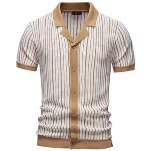 เสื้อยืดโปโลถักลายทางแฟชั่นสำหรับผู้ชาย เสื้อเชิ้ตแขนสั้นลำลองสำหรับฤดูร้อน - Product Image 3