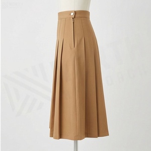 Jupe plissée trapèze pour femme, longueur genou, couleur unie, taille normale, tissu tissé, style toutes saisons - Product Image 3