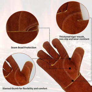 Custom Industrial Construction Goat <b>Cow</b> Split Safety Work Leather Gloves Cowhide Goatskin Welding Glove Cycling Outdoor Casual - Product Image 4