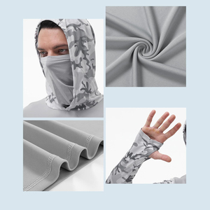 Camiseta con Capucha de Manga Larga con Camuflaje Gris para Hombre, Máscara Facial, Protección UV, Sudadera para Pesca - Product Image 6