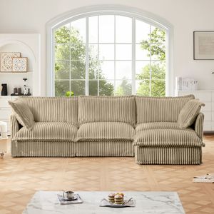 Divano Sezionale Moderno a L Oversize con Rivestimento, Comodo Divano Cloud con Seduta Profonda, Pouf Convertibile per Soggiorno - Product Image 1