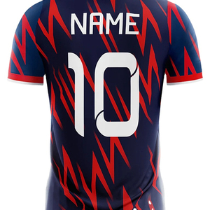 เสื้อฟุตบอลผู้ชายทรงปกติสำหรับผู้ใหญ่ พิมพ์ลายชื่อทีมแบบซับลิเมชั่น ระบายเหงื่อได้ดี สีน้ำเงินลายเรขาคณิต คอกลม แขนสั้น - Product Image 3