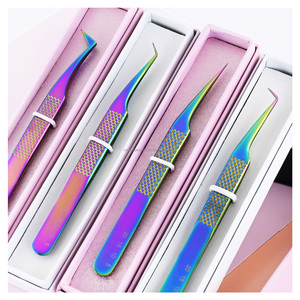 Pinzas de pestañas curvas personalizadas Pinzas de pestañas Punta de fibra de 90 grados Extensión de pestañas Pinzas de volumen Acero inoxidable - Product Image 1