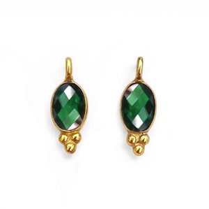 6x4 MM Oval Bezel <b>Emerald</b> Quartz Gemstone Charms <b>Pendant</b> - Handmade Charm for Making Bracelet Necklace - Product Image 1