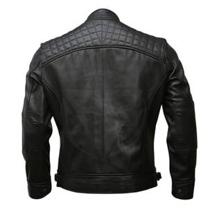 Chaqueta de motorista de piel de vaca de invierno para hombre personalizada al por mayor chaqueta de cuero negro con cuello levantado de nuevo diseño - Product Image 3