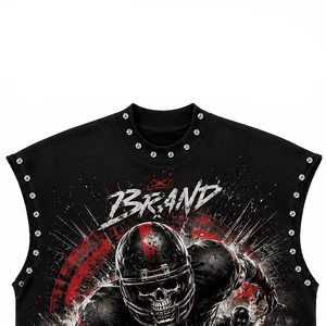 Custom Sleeveless Tank <b>Top</b> Men Streetwear Style <b>Skull</b> Football Graphic Print Rivet Decoration Crew Neck 100% Cotton Tank <b>Top</b> - Product Image 4