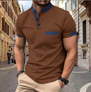เสื้อโปโลคอปกผู้ชาย กระเป๋าเสื้อตัดกัน แขนสั้น สไตล์ลำลอง ทรงเข้ารูป ผ้าคอตตอนผสม แฟชั่นเสื้อผ้าฤดูร้อนสำหรับผู้ชาย ทันสมัย - Product Image 2