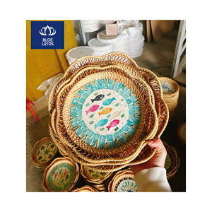 Bandeja de ratán con incrustaciones de concha pura, material superior, segura, limpia y ecológica, ideal para servir en fiestas y para servir té, proveedor directo. - Product Image 1