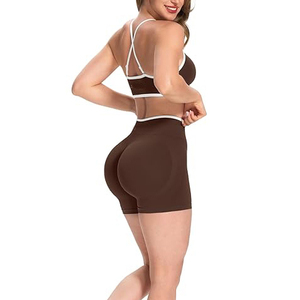 Shorts de Yoga Sin Costuras Color Chocolate Oscuro, Cintura Alta, Control de Abdomen, Shorts Deportivos para Mujer, para Gimnasio, Entrenamiento, Running y Ciclismo - Product Image 5