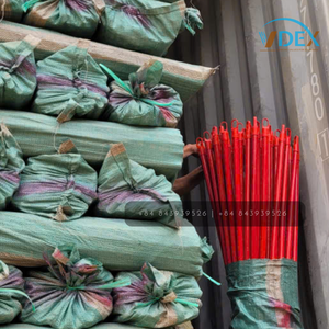 Red <b>Wooden</b> Broom Handle Mop Stick PVC Coated Italian Thread Broom and Dustpan <b>Set</b> With Long Handle Aluminum Metal Stick - Product Image 6
