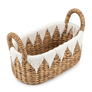 Panier de rangement artisanal ARASYA en jacinthe d'eau avec poignées, organisateur naturel tressé, panier décoratif pour la maison - Product Image 2