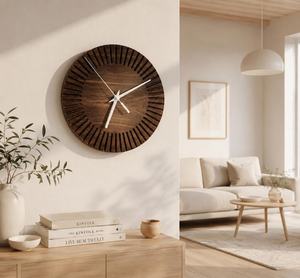 Warm Rustic Scandinavian <b>Decor</b>, Natural Walnut Wood <b>Wall</b> <b>Clock</b>, Artisan Handmade <b>Clock</b> - Product Image 1