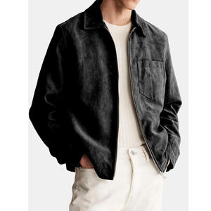 <b>Men's</b> <b>Suede</b> Leather <b>Jacket</b> Workwear Style Turn-down Collar Zipper Closure Solid Color Autumn Wear Regular Fit - Product Image 6