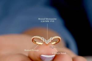 Modern Curved Wedding Band Chevron <b>Stacking</b> <b>Ring</b> Yellow <b>Silver</b> Curved Wedding Band Moissanite Diamond <b>Stacking</b> <b>Ring</b> Lab Diamond - Product Image 5
