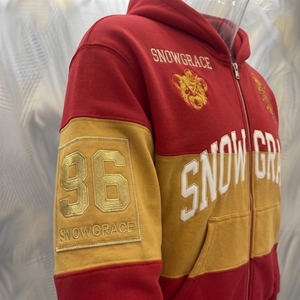 Sweat-shirt à capuche zippé pour homme Snowgrace, coupe ample, color block, streetwear, rouge jaune, coton French Terry, vêtements d'automne - Product Image 6