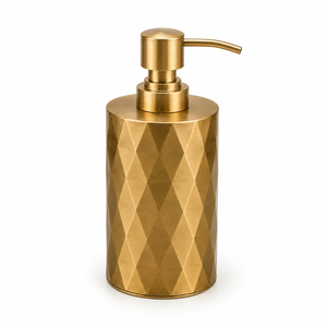 Gold Brass Liquid <b>Soap</b> Dispenser Diamond Pattern Metal Lotion Pump Bottle Countertop <b>Refillable</b> <b>Hand</b> Wash Container For Hotel - Product Image 1