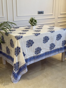 Floral Blue Block Print Cotton <b>Tablecloth</b> Washable <b>Table</b> cover Wedding Dining <b>Table</b> Cover Dinner Napkin Pure Cotton <b>Tablecloth</b> - Product Image 1