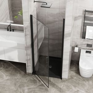 Porta Doccia Scorrevole Goodyo 34"x72" Finitura Nera, Vetro Temperato Spessore 1/4 di Pollice, Design Semi Senza Telaio con Perno Girevole - Product Image 3