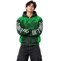 Sweat-shirt à capuche zippé pour homme Valley, 100 % coton, vert hiver, coupe classique, tissu tricoté, imprimé lettres, design streetwear décontracté