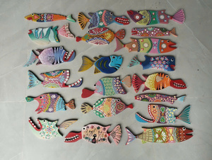 Handmade Colorful Wooden Fish Wall Decor Coastal Tropical Hanging <b>Ornament</b> Good Price Wooden Fish SEA CREATURES Theme - Product Image 2
