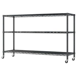 Estante de Exhibición de Hierro Ajustable de 3 Niveles, 117*45*104cm, Recubrimiento en Polvo Negro, Patas Ajustables con Ruedas, Espaciado de Estantes para Almacenamiento en la Cocina - Product Image 2